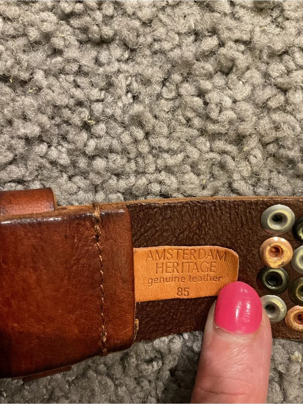 Amsterdam Heritage 85 Brown Leather Dress Belt Multicolor Metallic Stud Boho